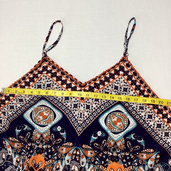 VENUS Navy and Orange Patterned Hankerchief Dress - Picture 12 of 12